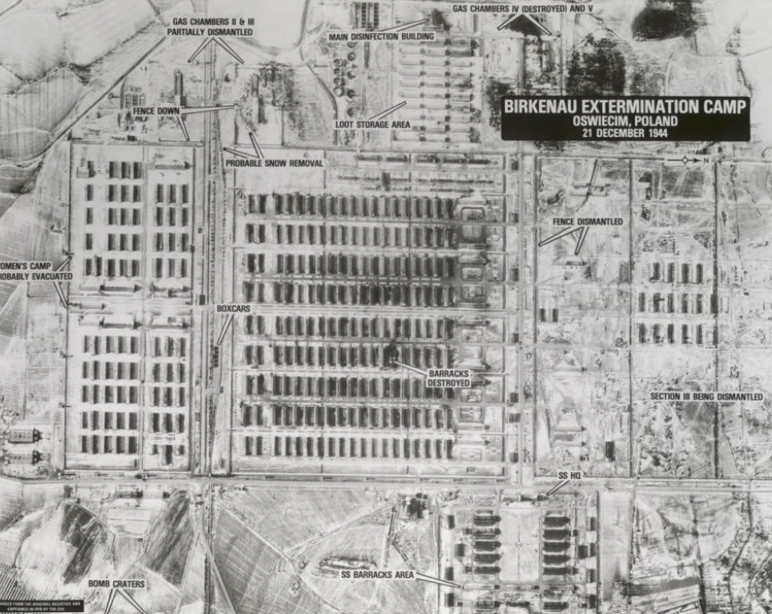 Aerial photograph of Auschwitz II-Birkenau camp from December 21, 1944 | Yad Vashem Archives