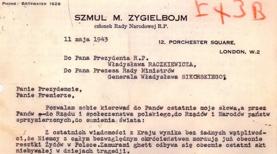 Tekst Szmula M. Zybielbojma do Władysława Raczkiewicza i Władysława Sikorskiego